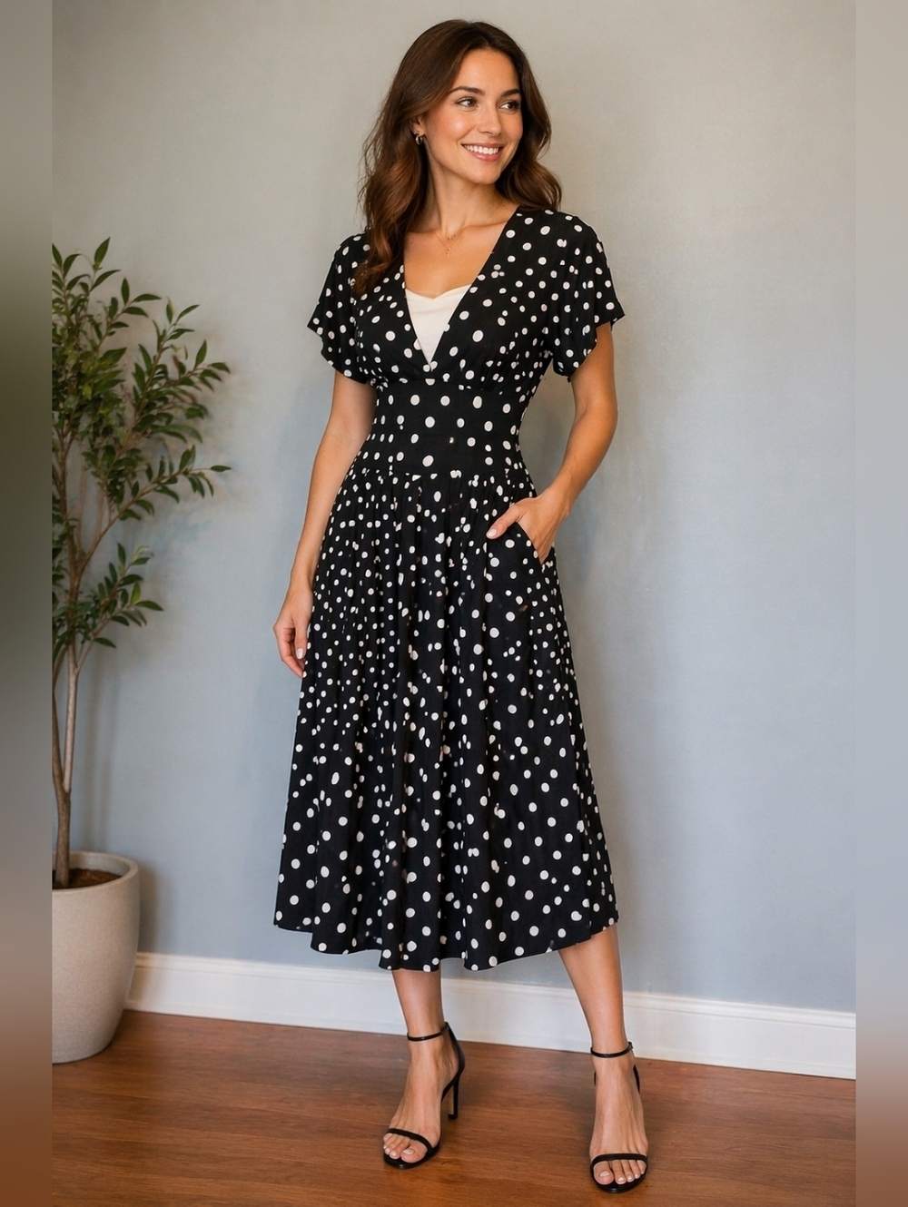 Vng REO Union Made Polka-dot Rockabilly Dress Black Size 6